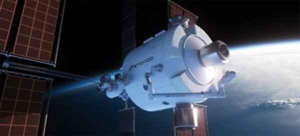 A spacecraft with solar panels orbits Earth against a backdrop of dark space and glowing atmosphere, conveying a sense of exploration and innovation.