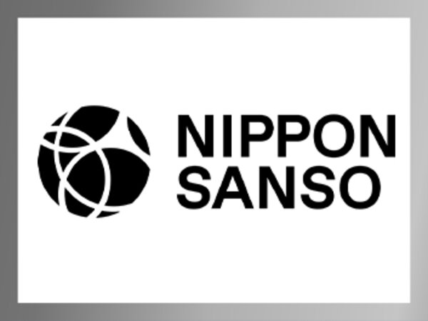 Das Nippon Sanso-Logo auf weißem Hintergrund mit silbernem Rand.