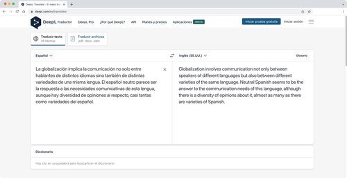 Ein Screenshot des Online-Übersetzungsdienstes DeepL, der einen englischen Text ins Deutsche übersetzt hat.